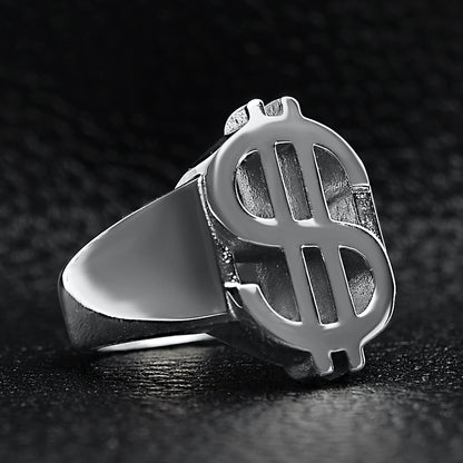 Stainless Steel Money Sign Mens Ring