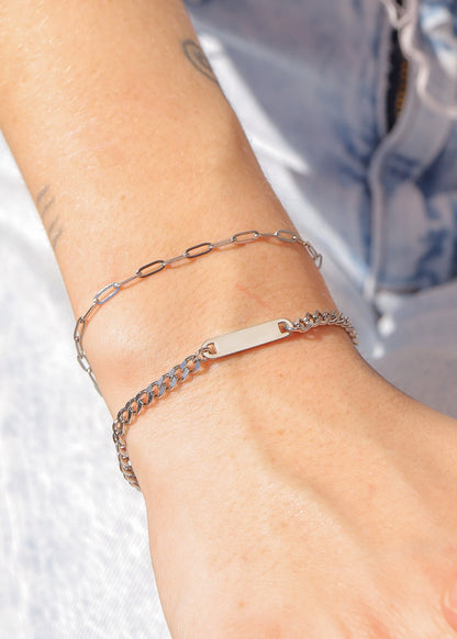 18K Gold PVD Stainless Steel Engravable Curb Chain Bar Bracelet