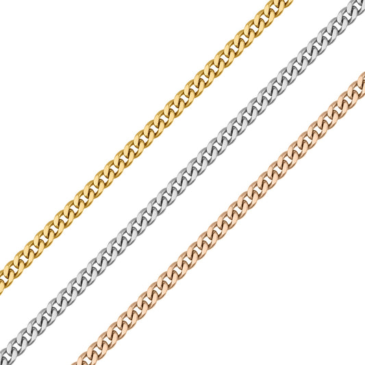 2mm 18K Gold PVD Stainless Steel Diamond Cut Curb Permanent Jewelry Chain By The Foot