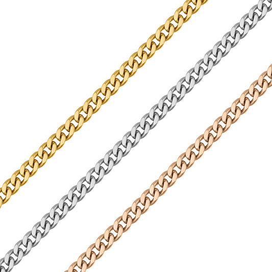 2.5mm 18K Gold PVD Stainless Steel Diamond Cut Curb Permanent Jewelry Chain By The Foot