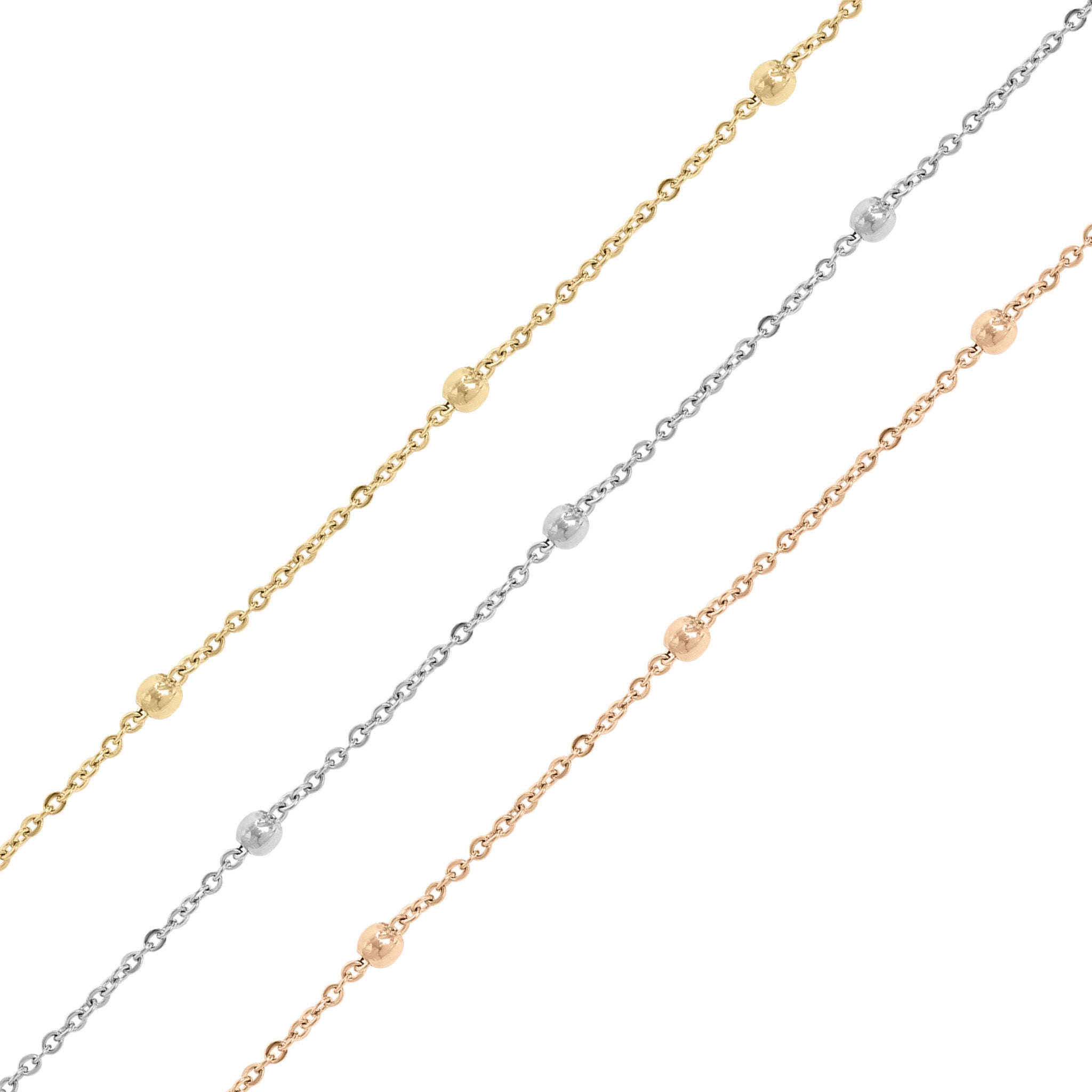 3mm 18K Gold PVD Stainless Steel Beaded Satellite Permanent Jewelry Chain By The Foot