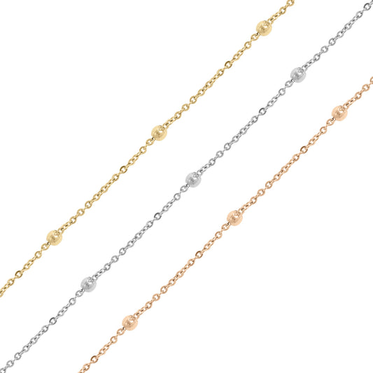 3mm 18K Gold PVD Stainless Steel Beaded Satellite Permanent Jewelry Chain By The Foot