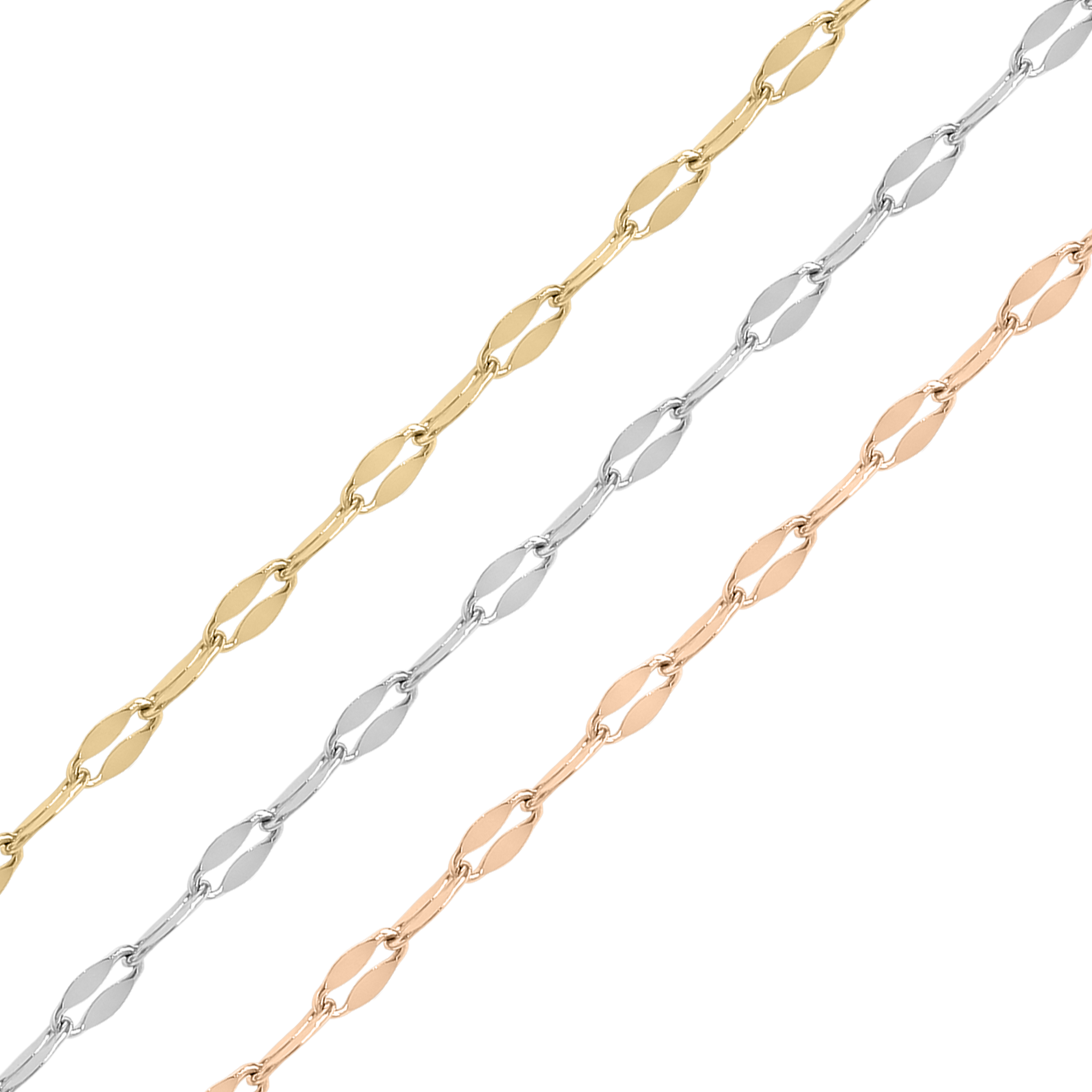 2mm 18K Gold PVD Stainless Steel Lip Permanent Jewelry Chain By The Foot