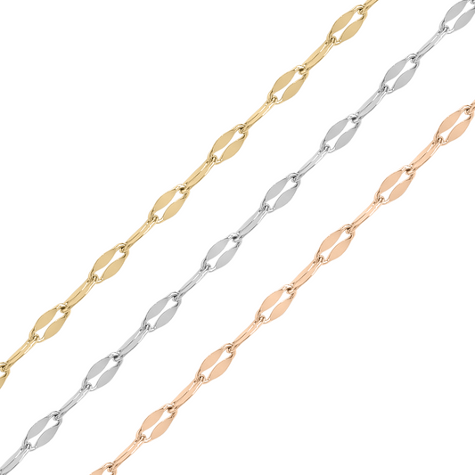 2mm 18K Gold PVD Stainless Steel Lip Permanent Jewelry Chain By The Foot