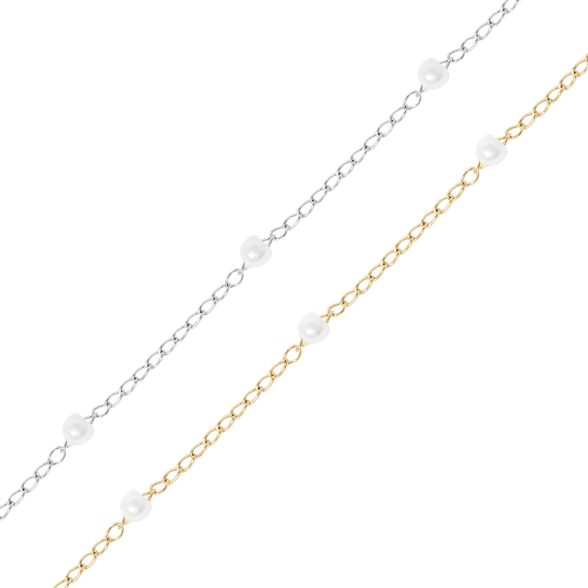 18K PVD Stainless Steel Faux Pearl Cable Chain By The Foot
