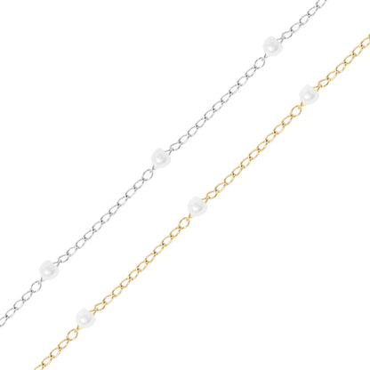 18K PVD Stainless Steel Faux Pearl Cable Chain By The Foot