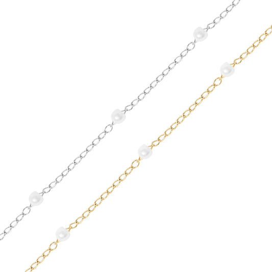 18K PVD Stainless Steel Faux Pearl Cable Chain By The Foot