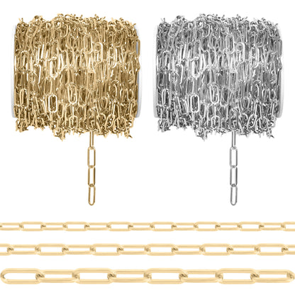 18K Gold PVD Stainless Steel Paperclip Chain - By The Foot