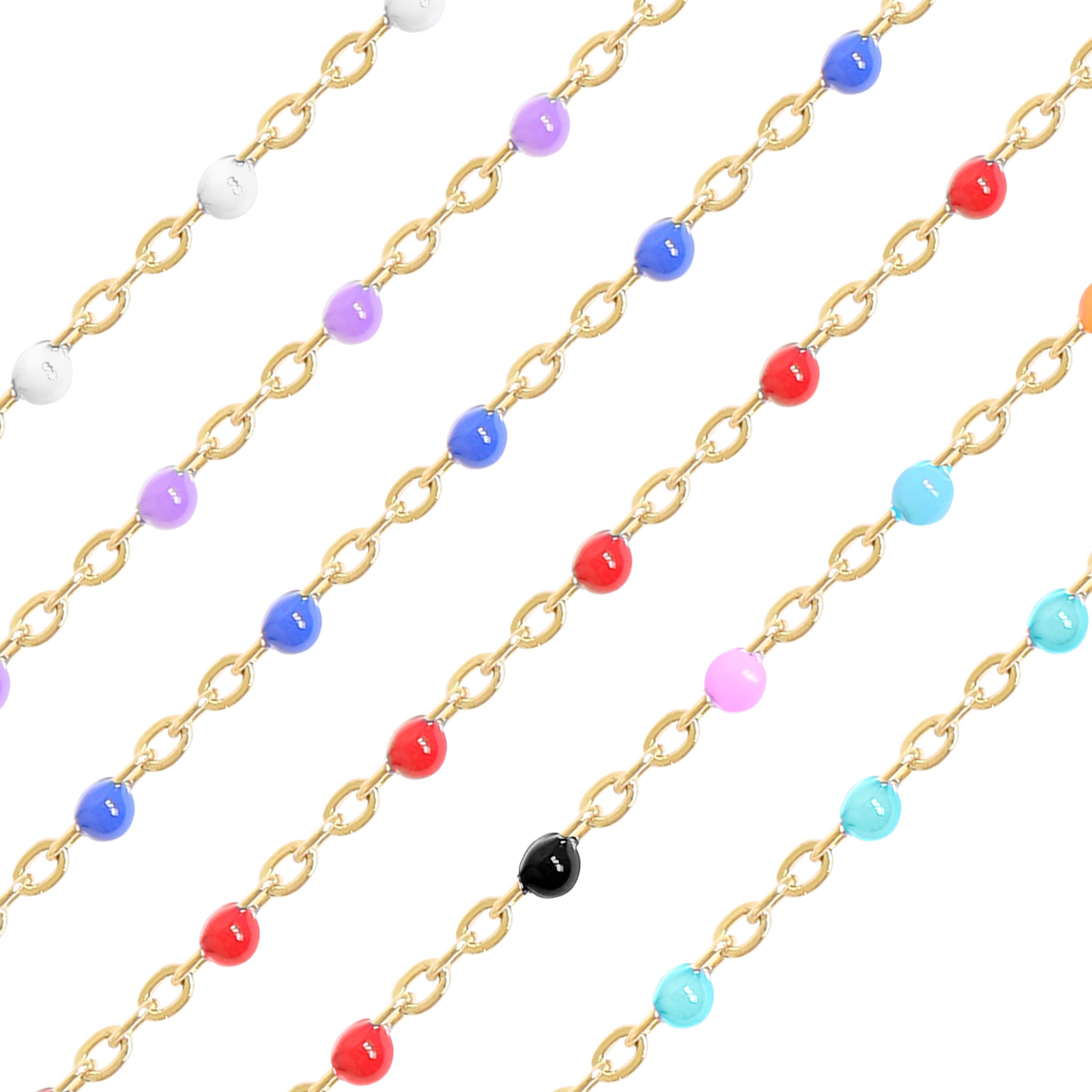 18K Gold PVD Stainless Steel Beaded Chain - By The Foot