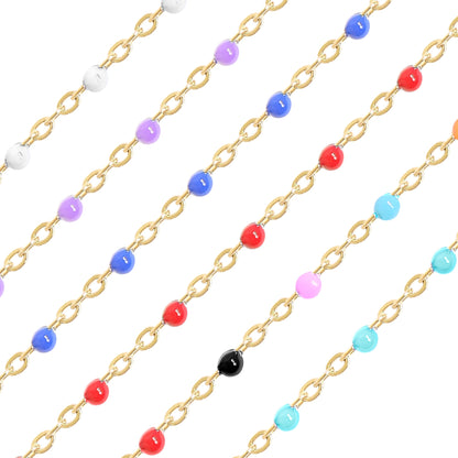 18K Gold PVD Stainless Steel Beaded Chain - By The Foot