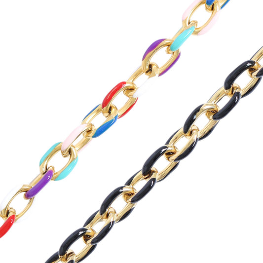 18K Gold PVD Stainless Steel Enamel Cable Chain - By The Foot