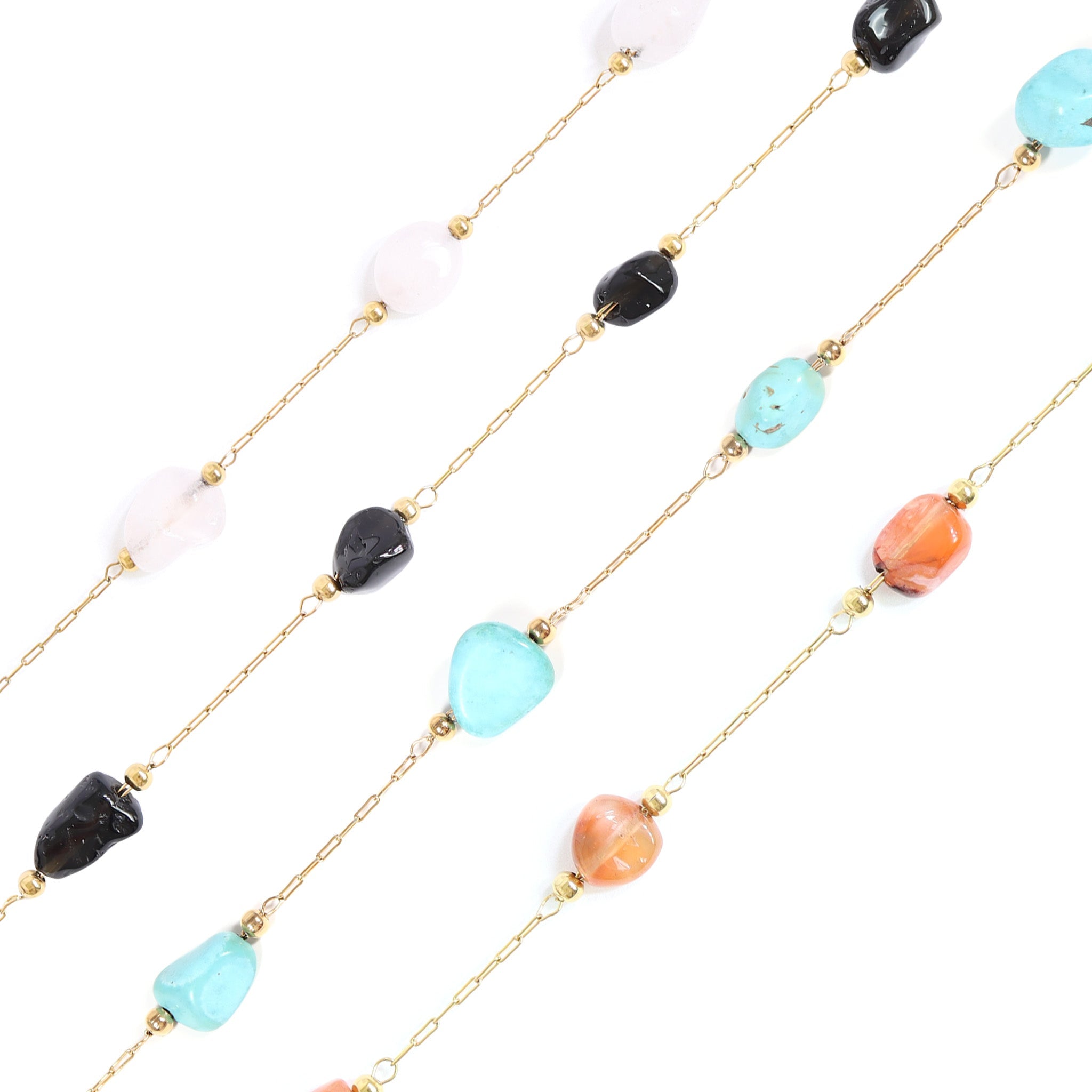 18K Gold PVD Stainless Steel Beaded Stone Chain - By The Foot
