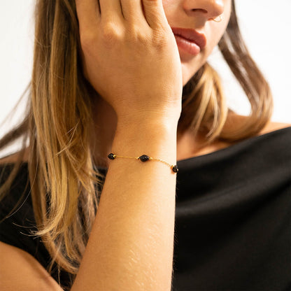 18K Gold PVD Stainless Steel Beaded Stone Chain - By The Foot