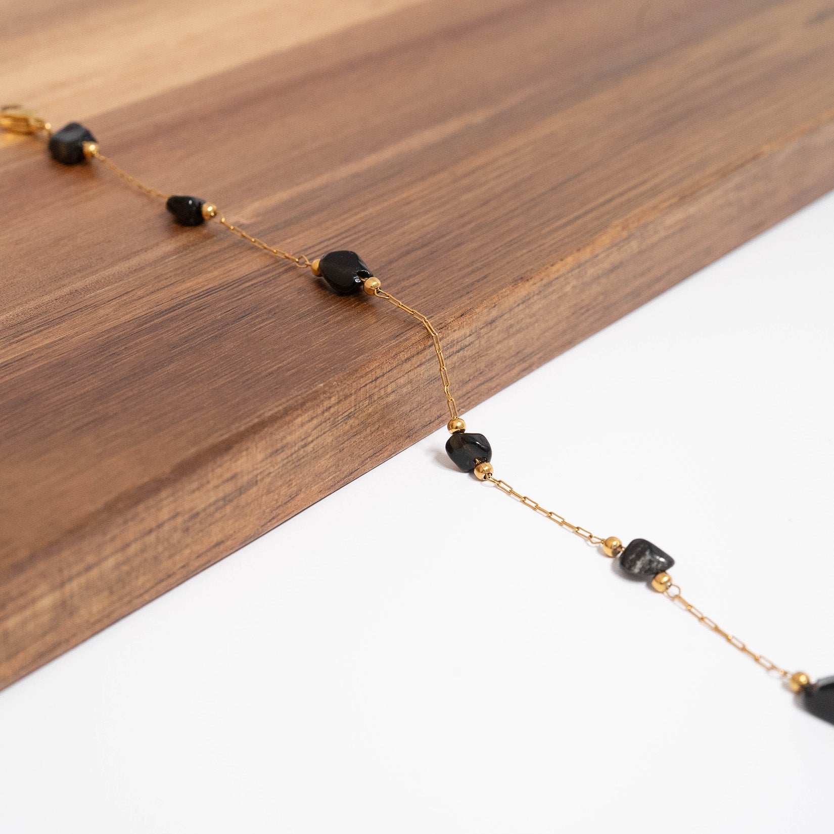 18K Gold PVD Stainless Steel Beaded Stone Chain - By The Foot