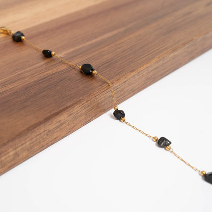 18K Gold PVD Stainless Steel Beaded Stone Chain - By The Foot