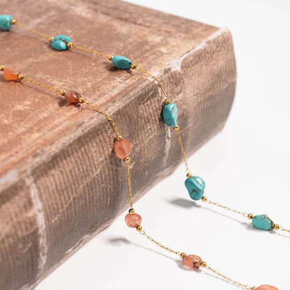 18K Gold PVD Stainless Steel Beaded Stone Chain - By The Foot