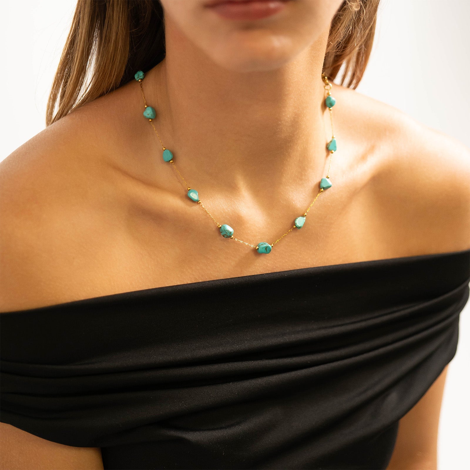 18K Gold PVD Stainless Steel Beaded Stone Chain - By The Foot
