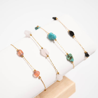 18K Gold PVD Stainless Steel Beaded Stone Chain - By The Foot