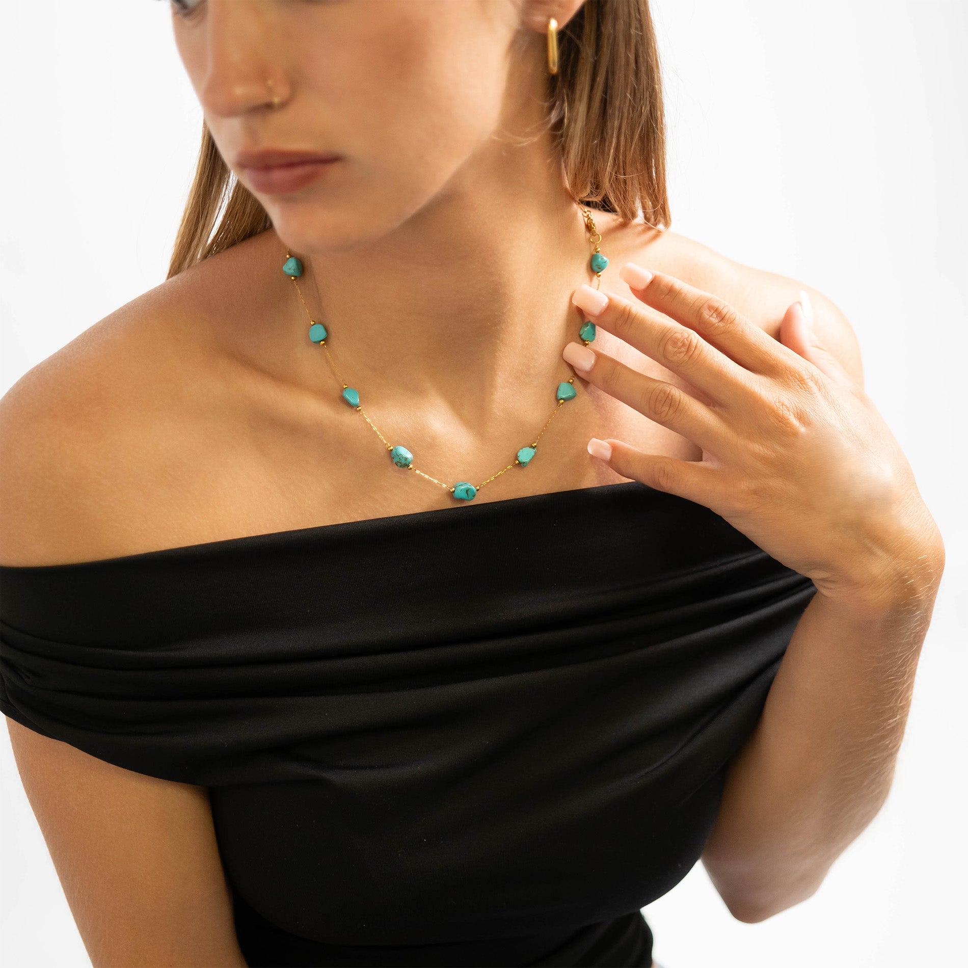 18K Gold PVD Stainless Steel Beaded Stone Chain - By The Foot