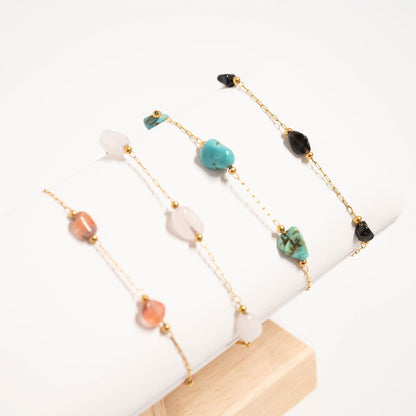 18K Gold PVD Stainless Steel Beaded Stone Chain - By The Foot