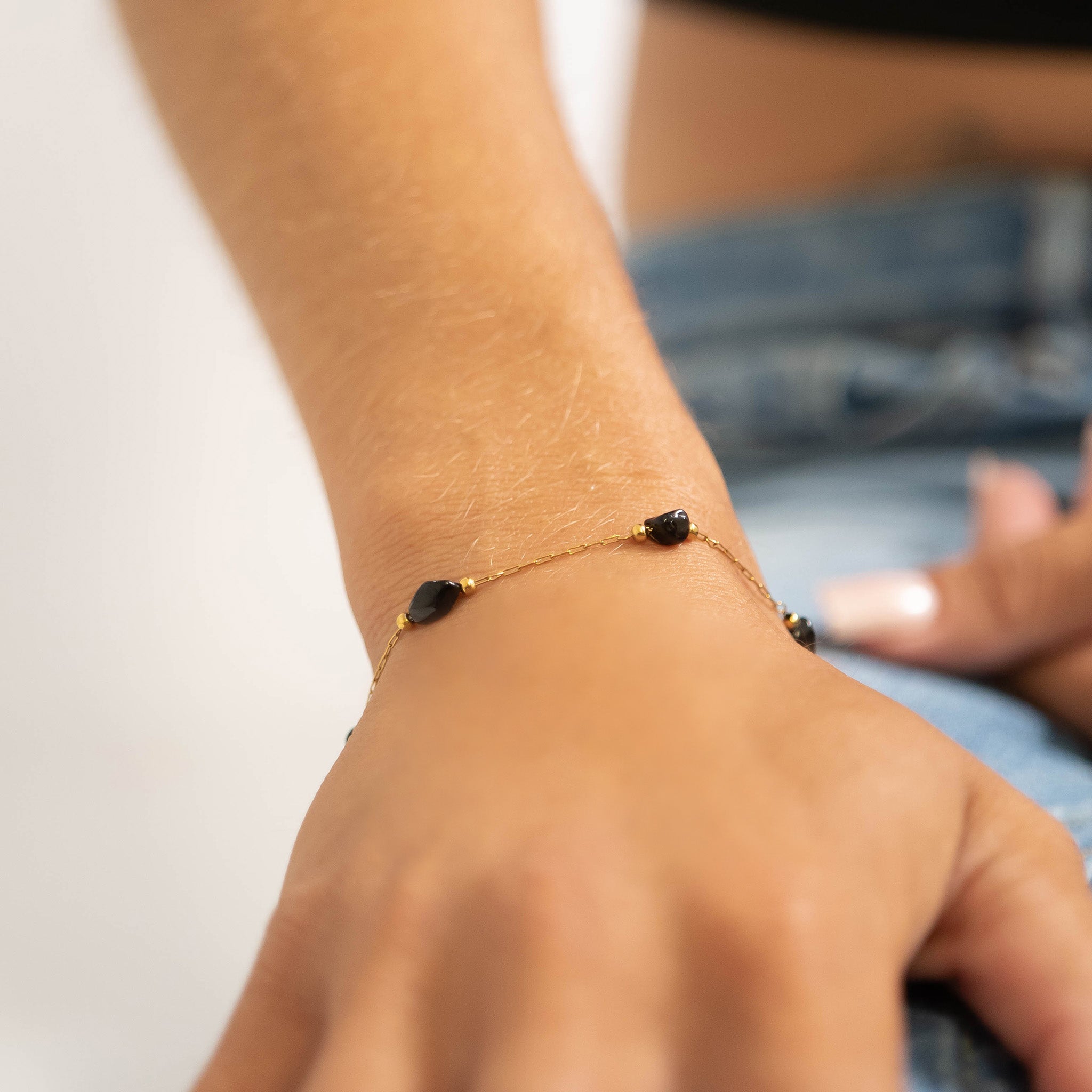 18K Gold PVD Stainless Steel Beaded Stone Chain - By The Foot