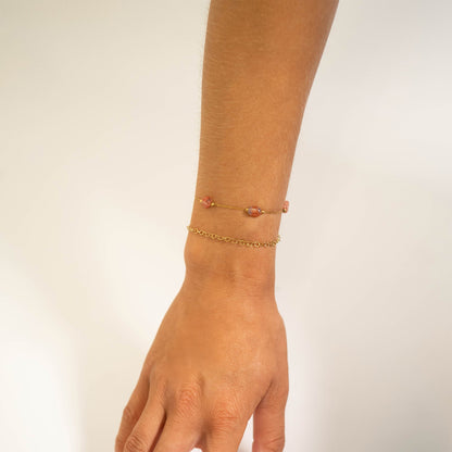18K Gold PVD Stainless Steel Beaded Stone Chain - By The Foot