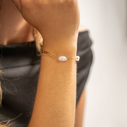 18K Gold PVD Stainless Steel Beaded Stone Chain - By The Foot