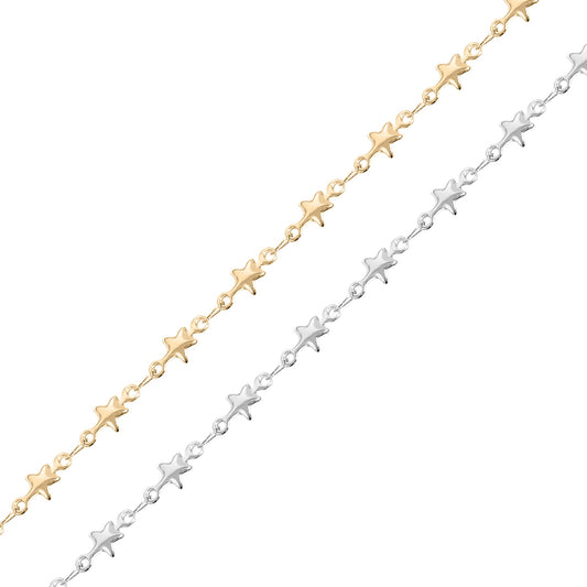 18K Gold PVD Stainless Steel Star Connector Chain - By The Foot