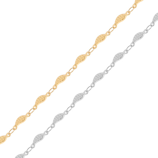 18K Gold PVD Stainless Steel Leaf Chain - By The Foot
