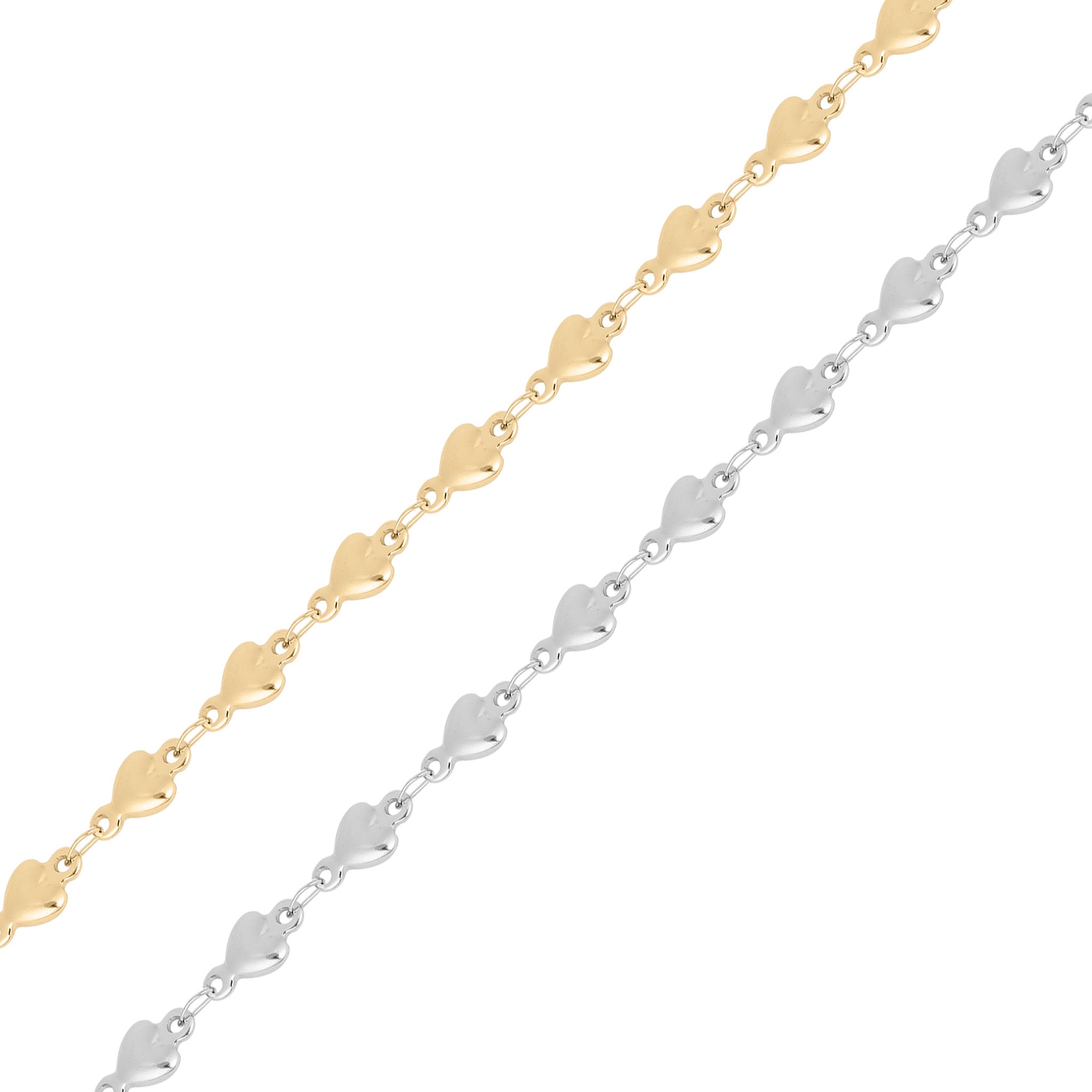 18K Gold PVD Stainless Steel Heart Connector Chain - By The Foot
