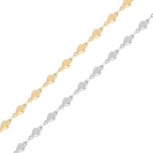 18K Gold PVD Stainless Steel Heart Connector Chain - By The Foot