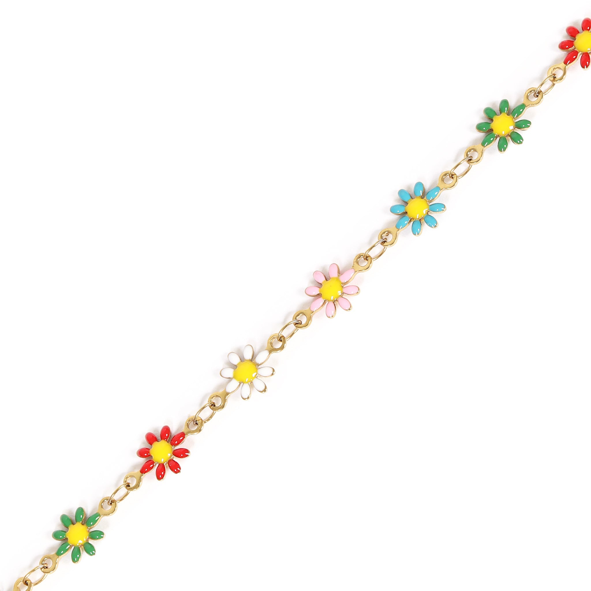 18K Gold PVD Stainless Steel Enamel Flower Chain - By The Foot