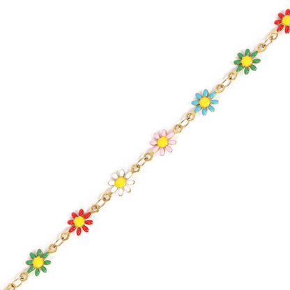 18K Gold PVD Stainless Steel Enamel Flower Chain - By The Foot
