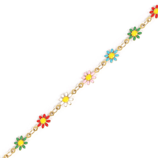 18K Gold PVD Stainless Steel Enamel Flower Chain - By The Foot
