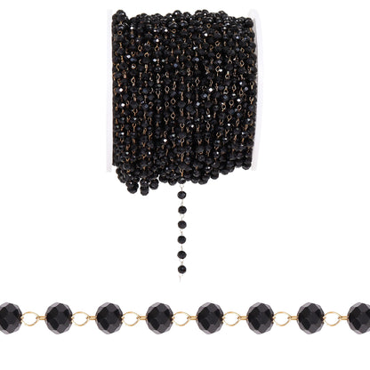 18K Gold PVD Stainless Steel Black Beaded Chain - By The Foot