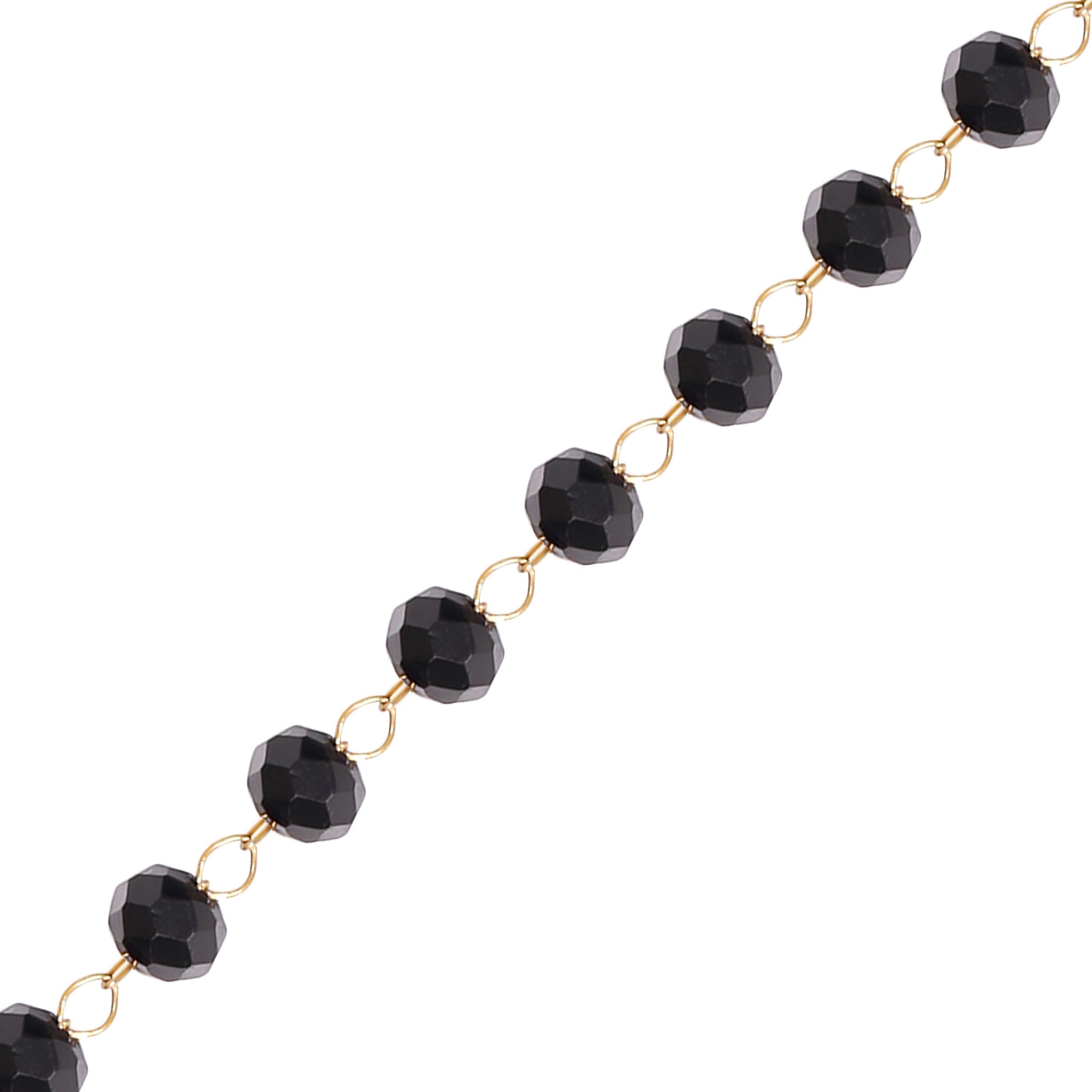 18K Gold PVD Stainless Steel Black Beaded Chain - By The Foot