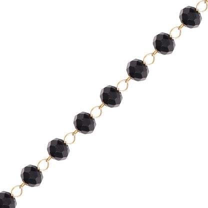 18K Gold PVD Stainless Steel Black Beaded Chain - By The Foot