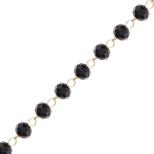 18K Gold PVD Stainless Steel Black Beaded Chain - By The Foot