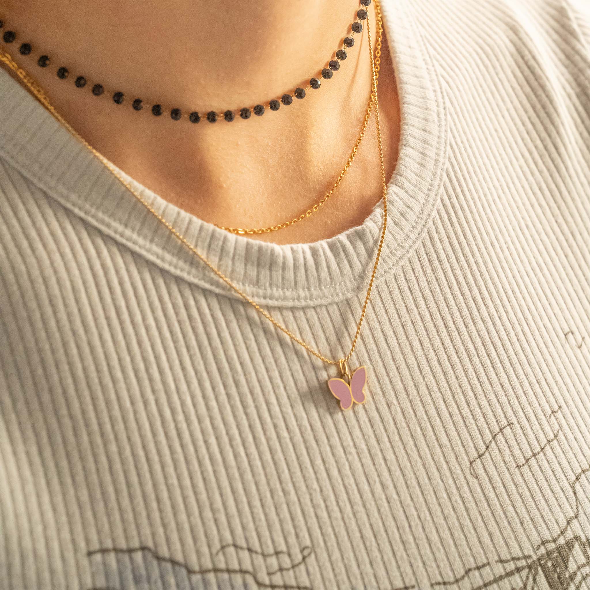 18K Gold PVD Stainless Steel Black Beaded Chain - By The Foot