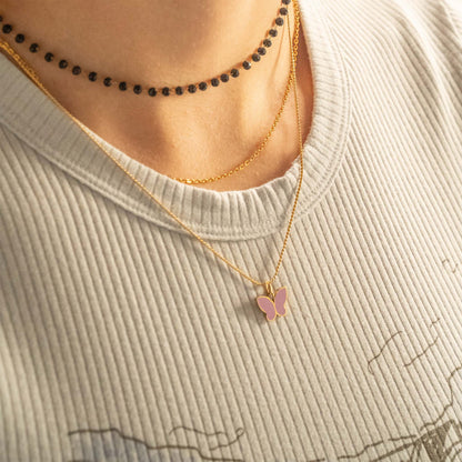 18K Gold PVD Stainless Steel Black Beaded Chain - By The Foot