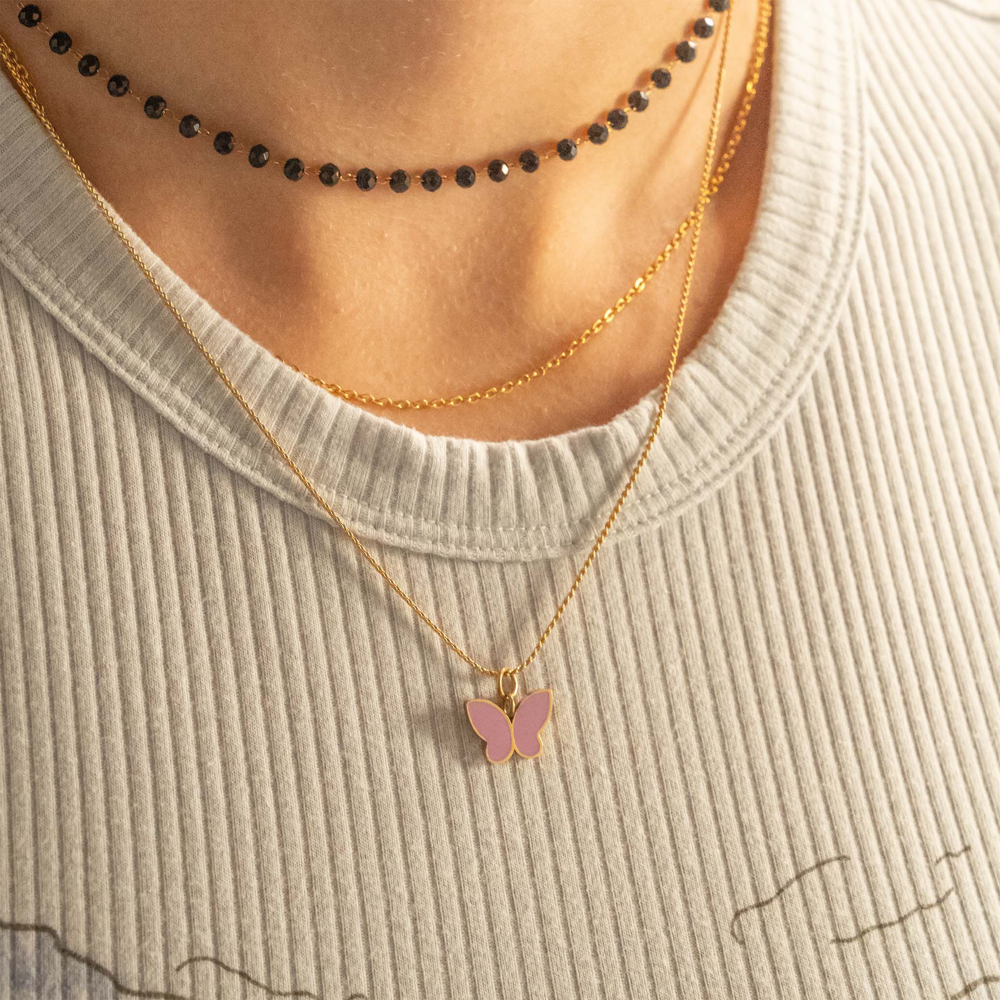 18K Gold PVD Stainless Steel Black Beaded Chain - By The Foot