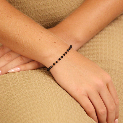18K Gold PVD Stainless Steel Black Beaded Chain - By The Foot