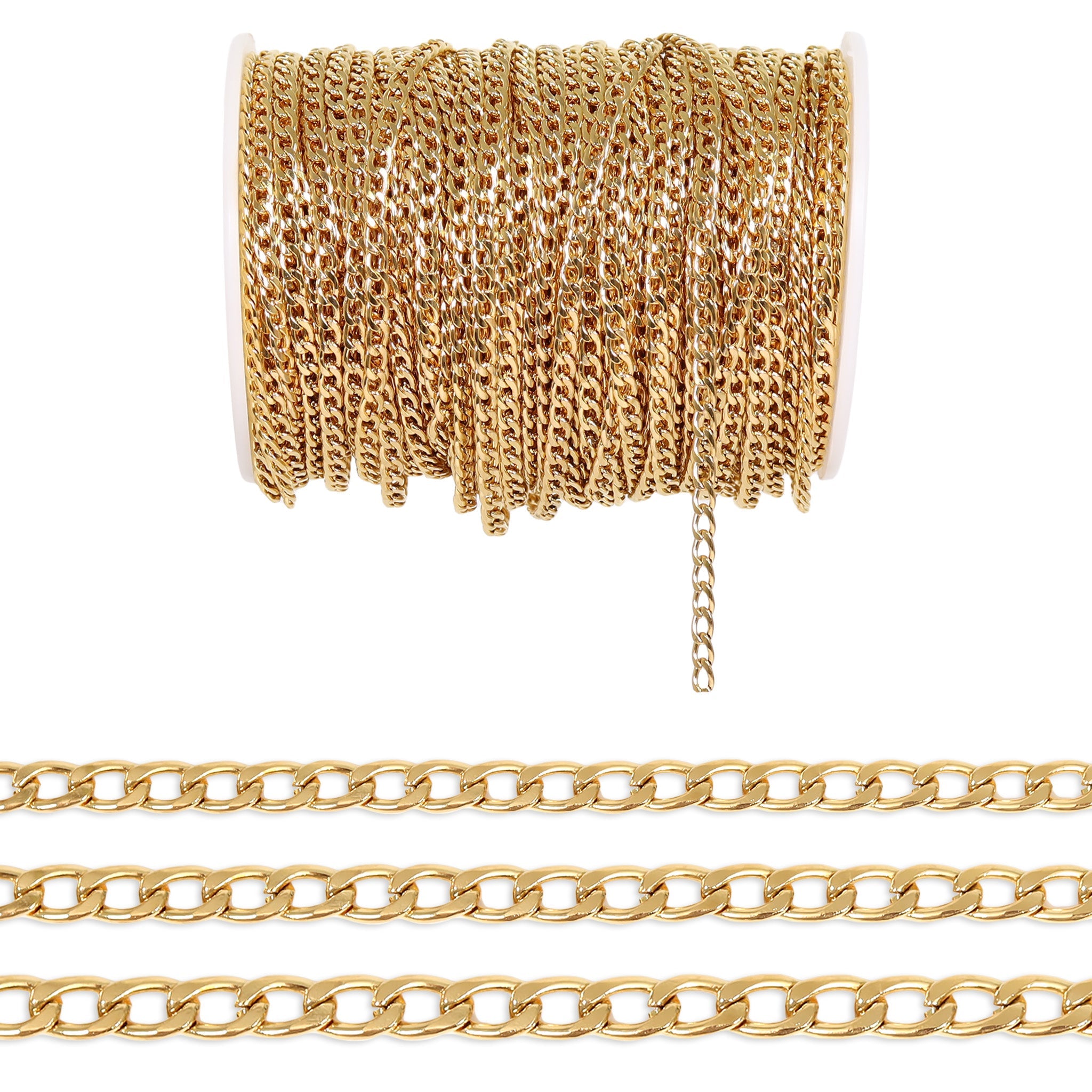 18K Gold PVD Stainless Steel Curb Chain - By The Foot