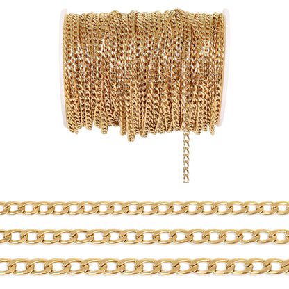 18K Gold PVD Stainless Steel Curb Chain - By The Foot