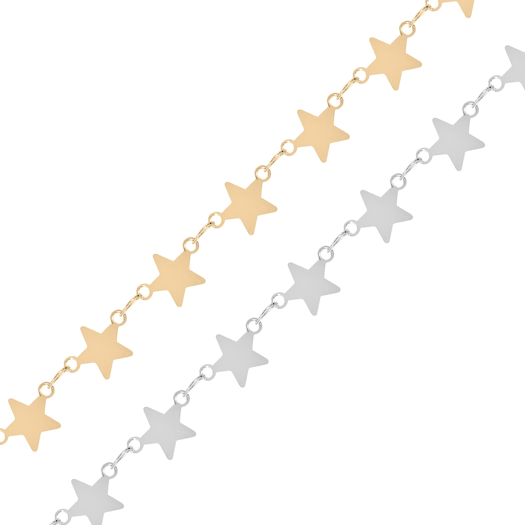 18K Gold PVD Stainless Steel Circle Link Star Chain - By The Foot
