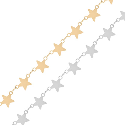 18K Gold PVD Stainless Steel Circle Link Star Chain - By The Foot