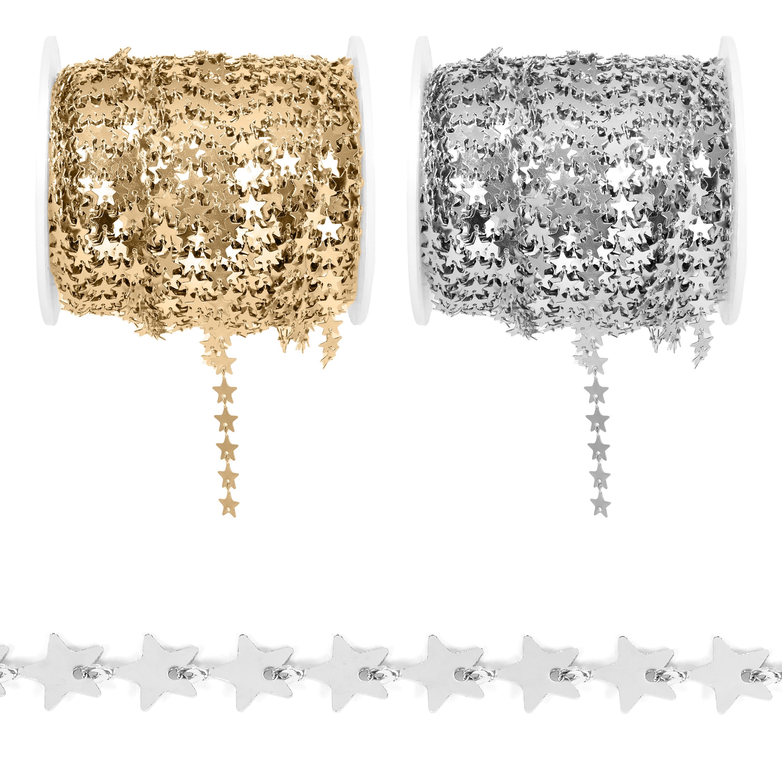 18K Gold PVD Stainless Steel Star Chain - By The Foot
