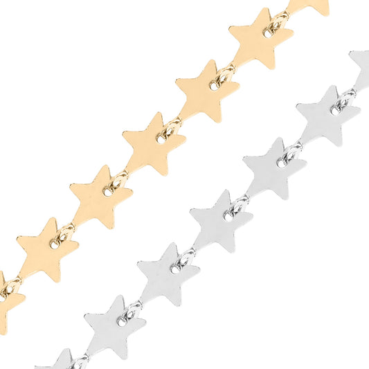 18K Gold PVD Stainless Steel Star Chain - By The Foot