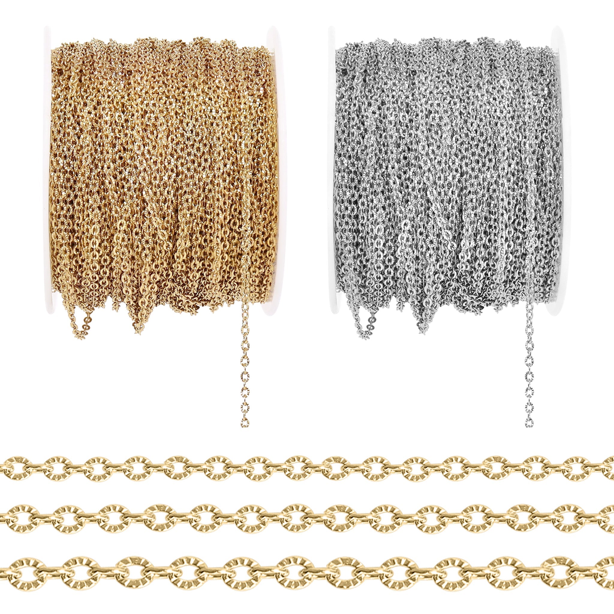 18K Gold PVD Stainless Steel Crimped Oval Chain - By The Foot