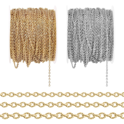 18K Gold PVD Stainless Steel Crimped Oval Chain - By The Foot